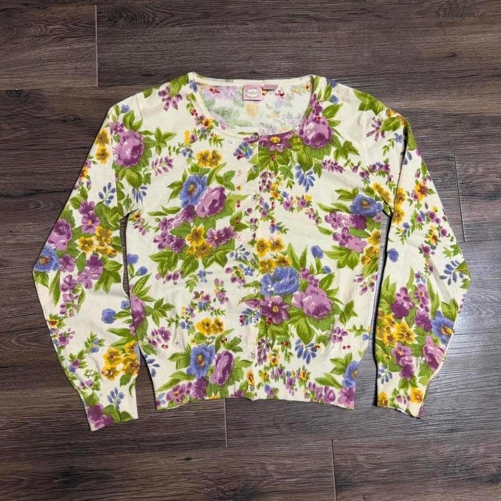 Parfait Cardigan Sweater Floral Embroidered Beaded Cottage Garden Women's XL